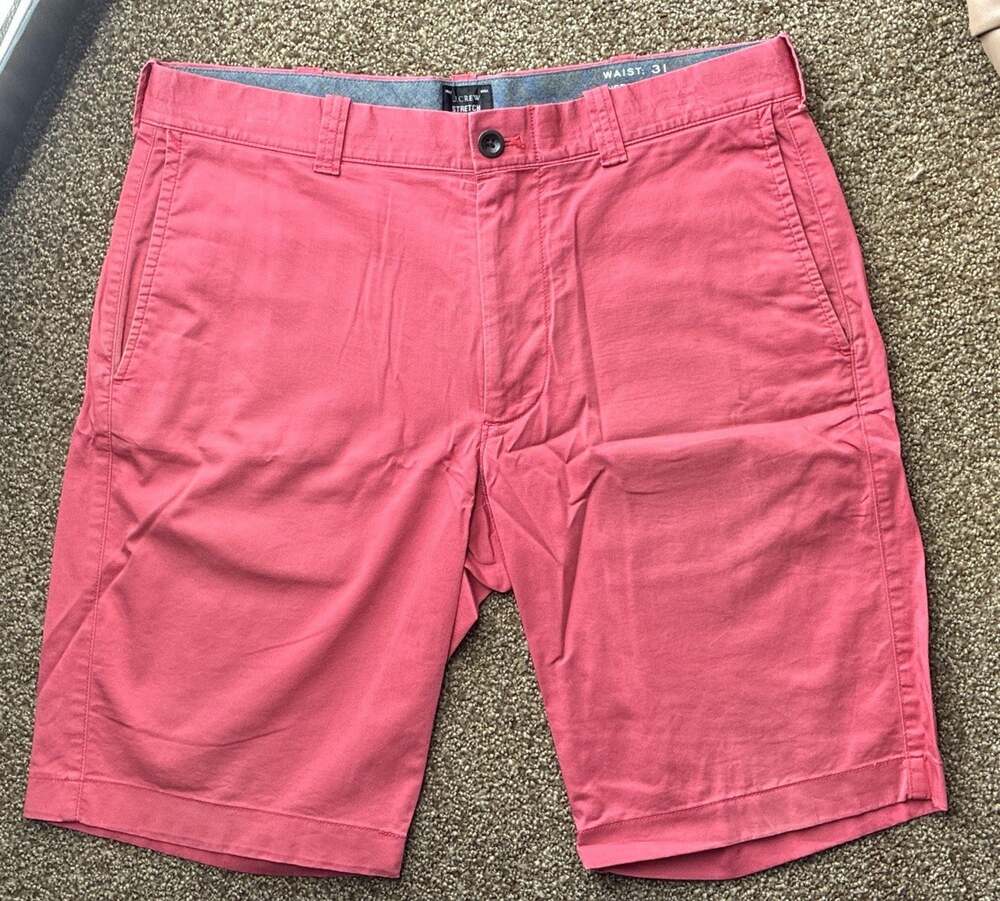 J Crew Shorts Sz 31 CLUB Chino 10.5" inseam Salmon Flat Front Pink Stretch